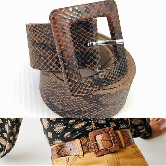 Free People Accessories - FREE PEOPLE Brown Aston Snake Leather Belt
